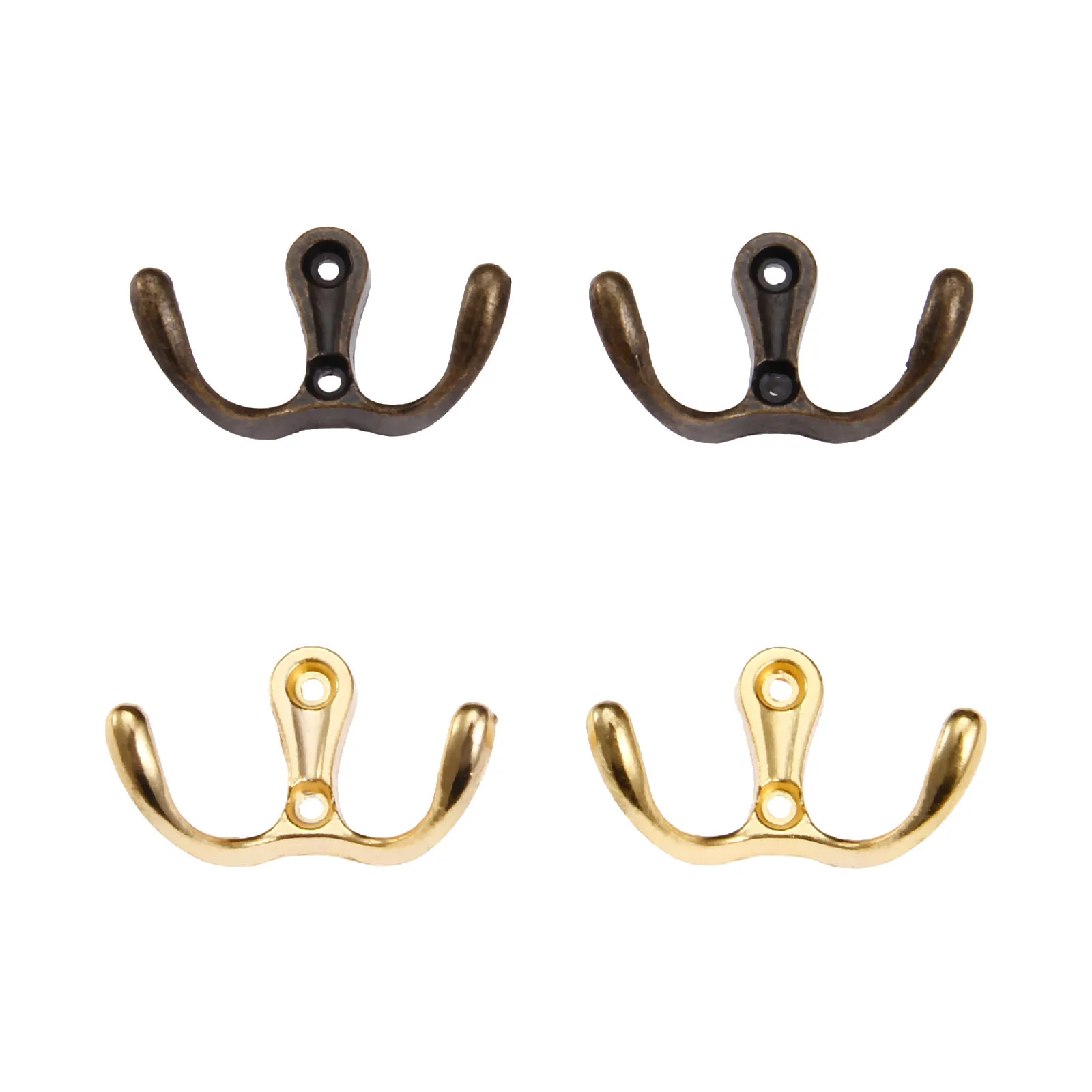 4pcs Double Head Hooks Wall Mounted Hanger w/screws Antique bronze/Gold Coat/Key/Bag/Towel/Hat Holder Bathroom Kitchen 53x30mm