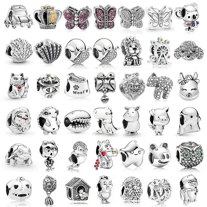 New Fashion Cartoon Animal Owl Fish Butterfly Shell Bird Bead Charms Fit  Bracelets for Women DIY Jewelry Accessories