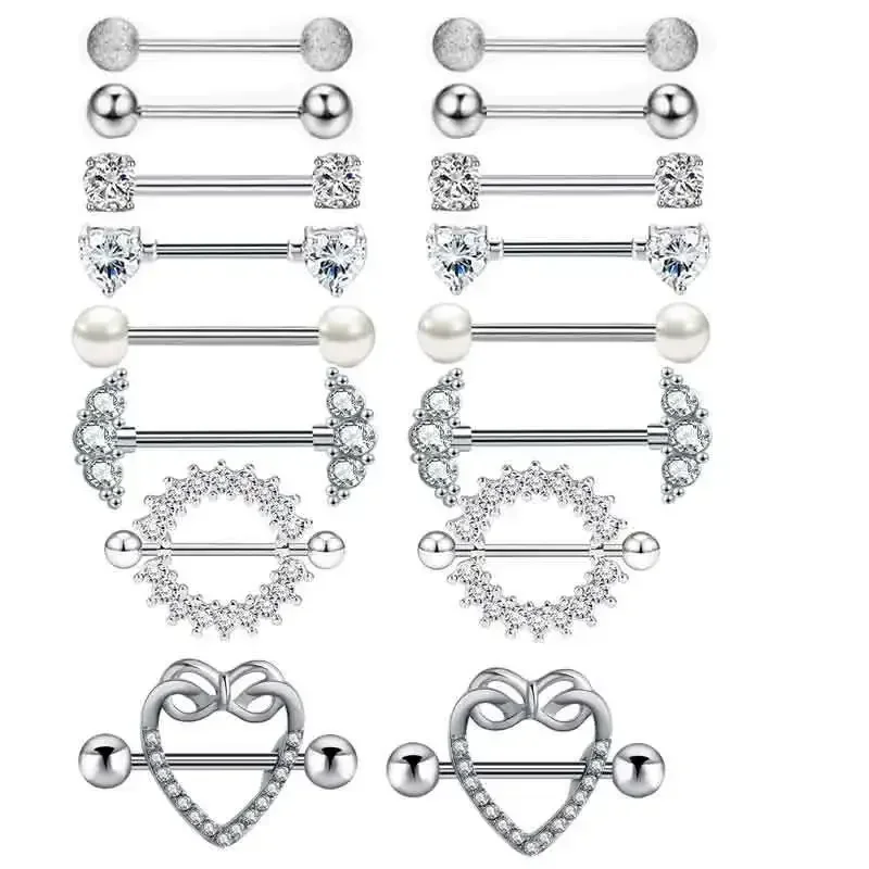 NONE 12 Teil/satz Edelstahl Rosa Herz Mond Nippel Piercing Kit Mode Kristall Sexy Nippel Ring Körper Schmuck PerforaМ Del Pezón 9