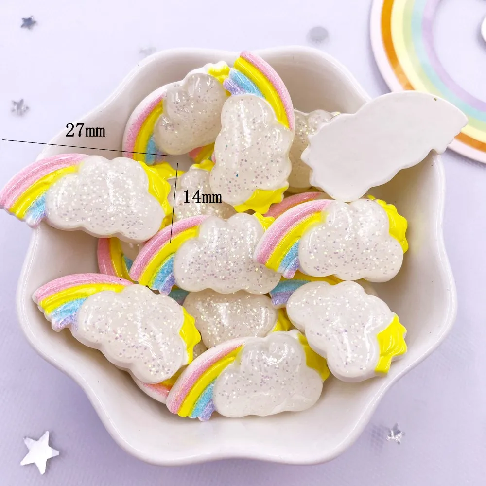 Glitter Colorful Resin Kawaii Candy Color Star White Cloud Rainbow Flatback Figurine 10PCS Scrapbook DIY Hair Accessories Decor