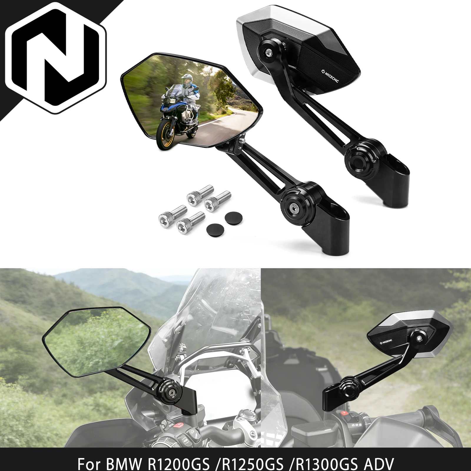 Foldable Rearview Mirrors For BMW R1250GS /Adventure 2018-2025 R1300GS /ADV 2024-2025 R1250R 2019-2024 R1200GS /ADV 2013-2018