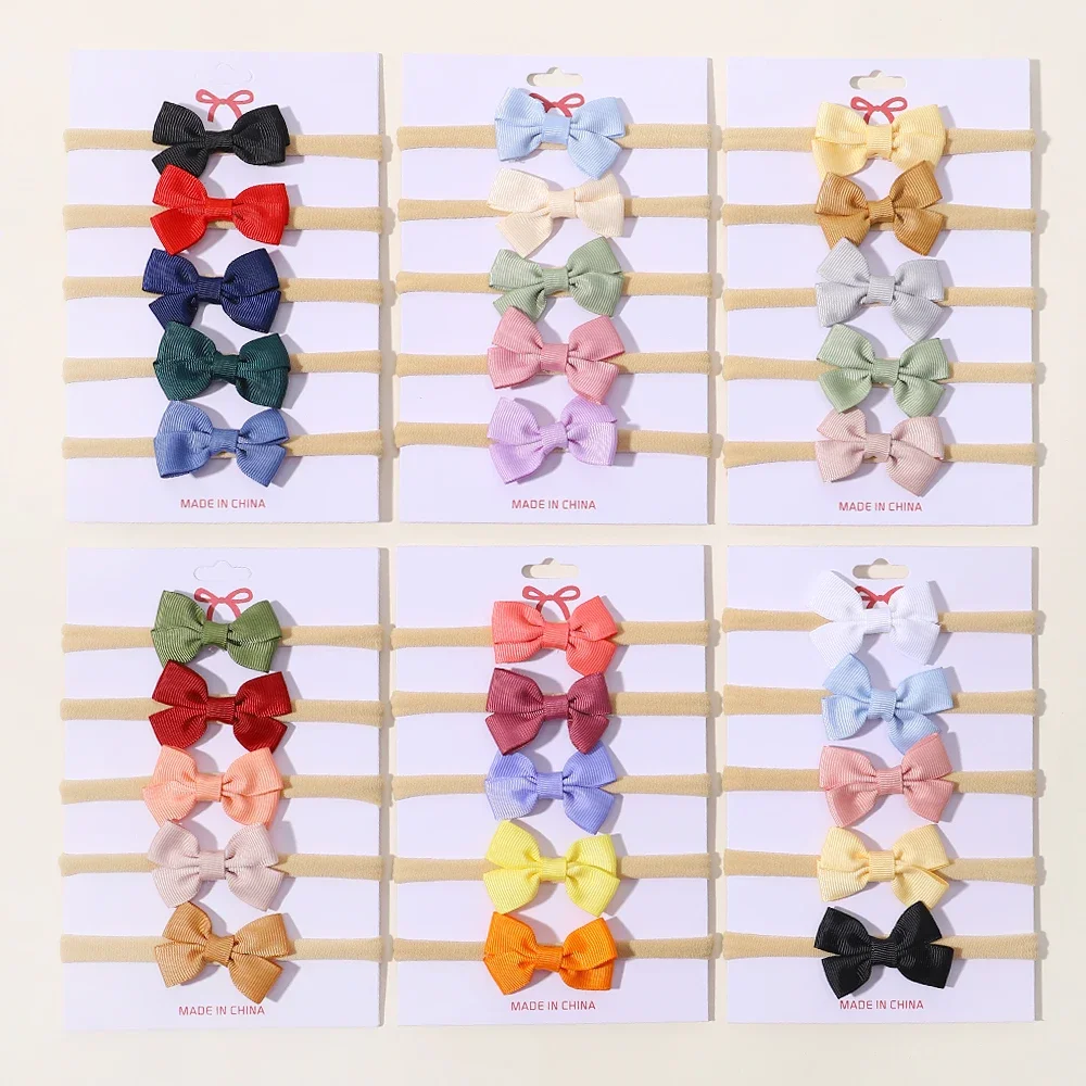 5pcs/set Mini Cute Ribbon Bows Headband for Girl Elastic Nylon Hairbands Newborn Sweet Headwear Baby Hair Accessories Wholesale