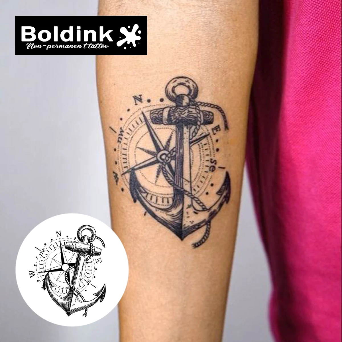 وشم مؤقت مرساة Boldink، آخر حتى 15 يومًا، تكنولوجيا جديدة سحرية مقاومة للماء، ملصق شبه دائم.