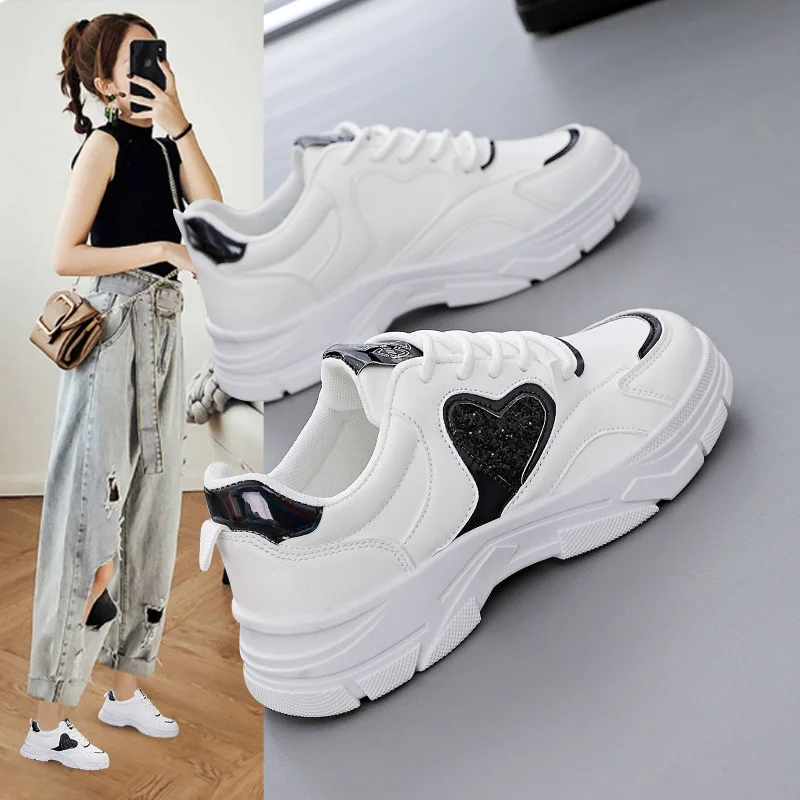 

Ladies Vulcanized Shoes Fashionable New Style Comfortable Korean Version Breathable Dad Student Casual Thick Soled Running Shoes