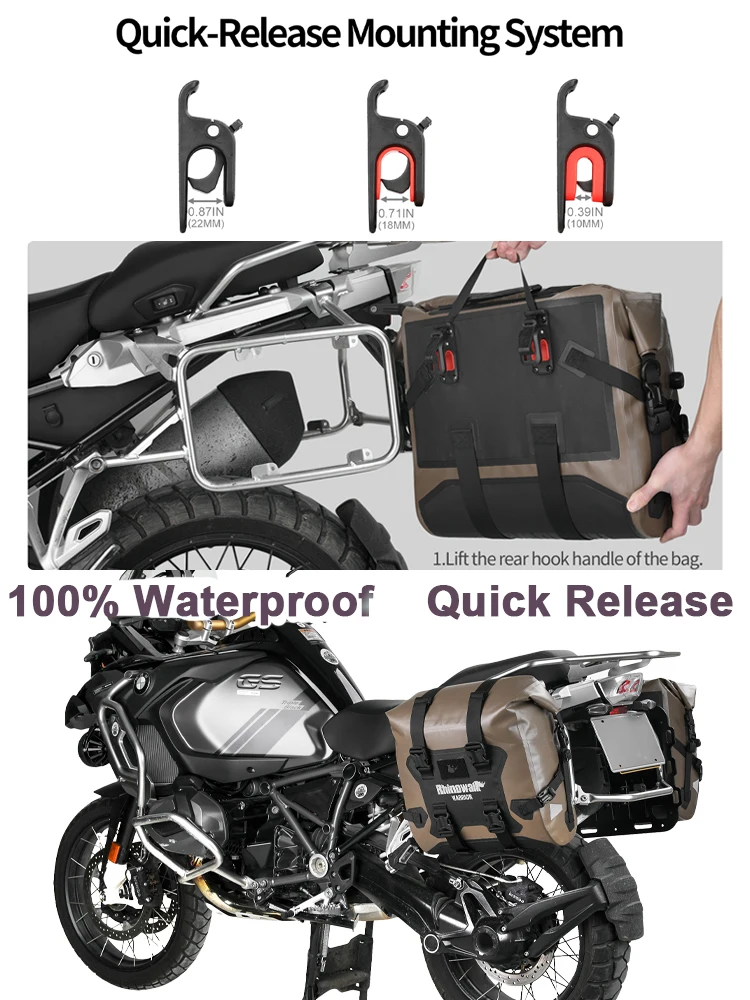 

Rhinowalk Motorcycle Pannier Bag 24L/48L Waterproof Side Bag Quick Release Universal Fit Roll Top Saddle Bag Touring ADV Warrior