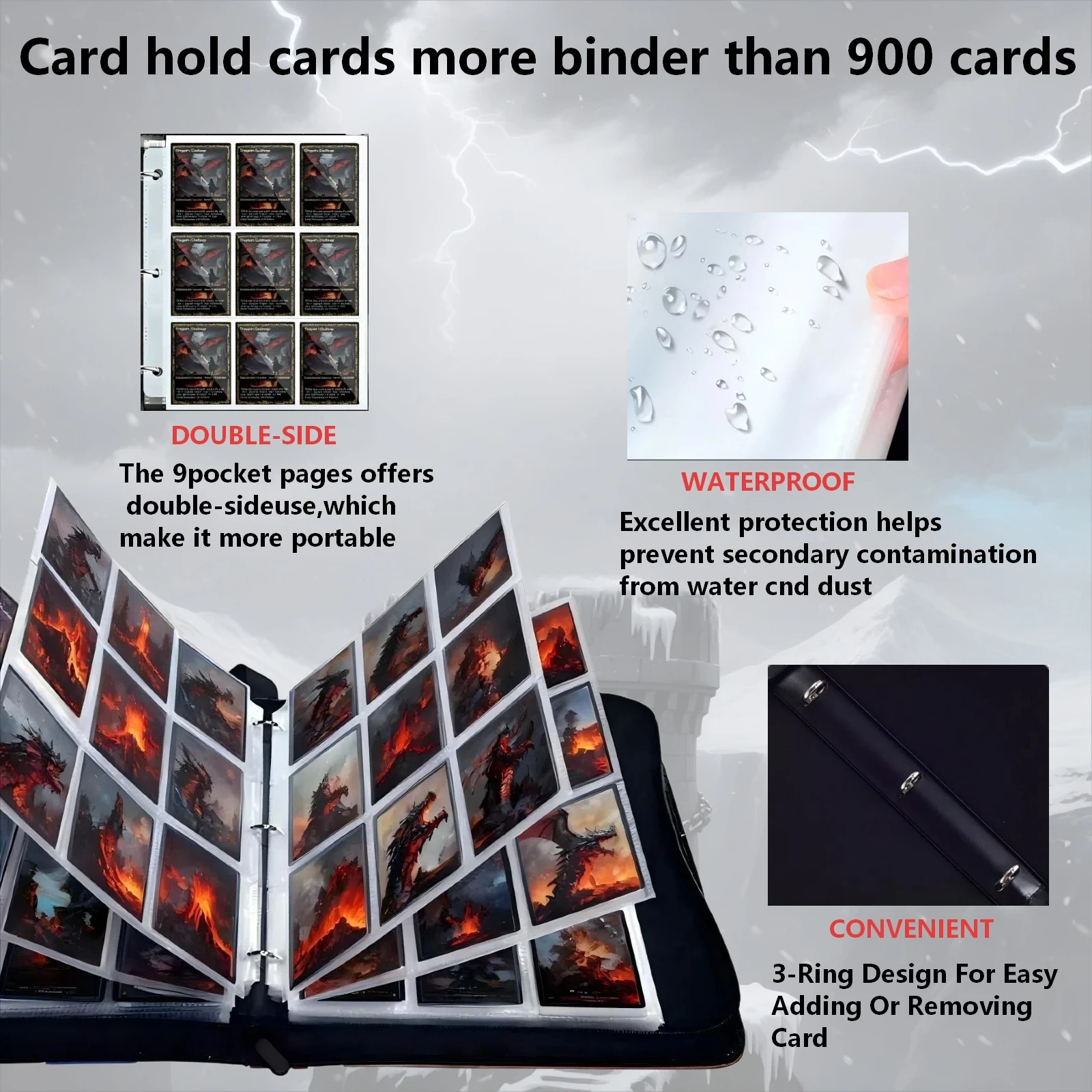 حافظة بطاقات التداول الفاخرة، 9 جيوب مع 50 صفحة قابلة للفصل على الوجهين، يمكن أن تحمل 900 بطاقة، ألبوم جمع بطاقات الألعاب، كتاب تخزين المجموعة للفتيات والفتيان، كتاب تجميع البطاقات، مناسبة لبرج الجليد، هدية عيد الميلاد