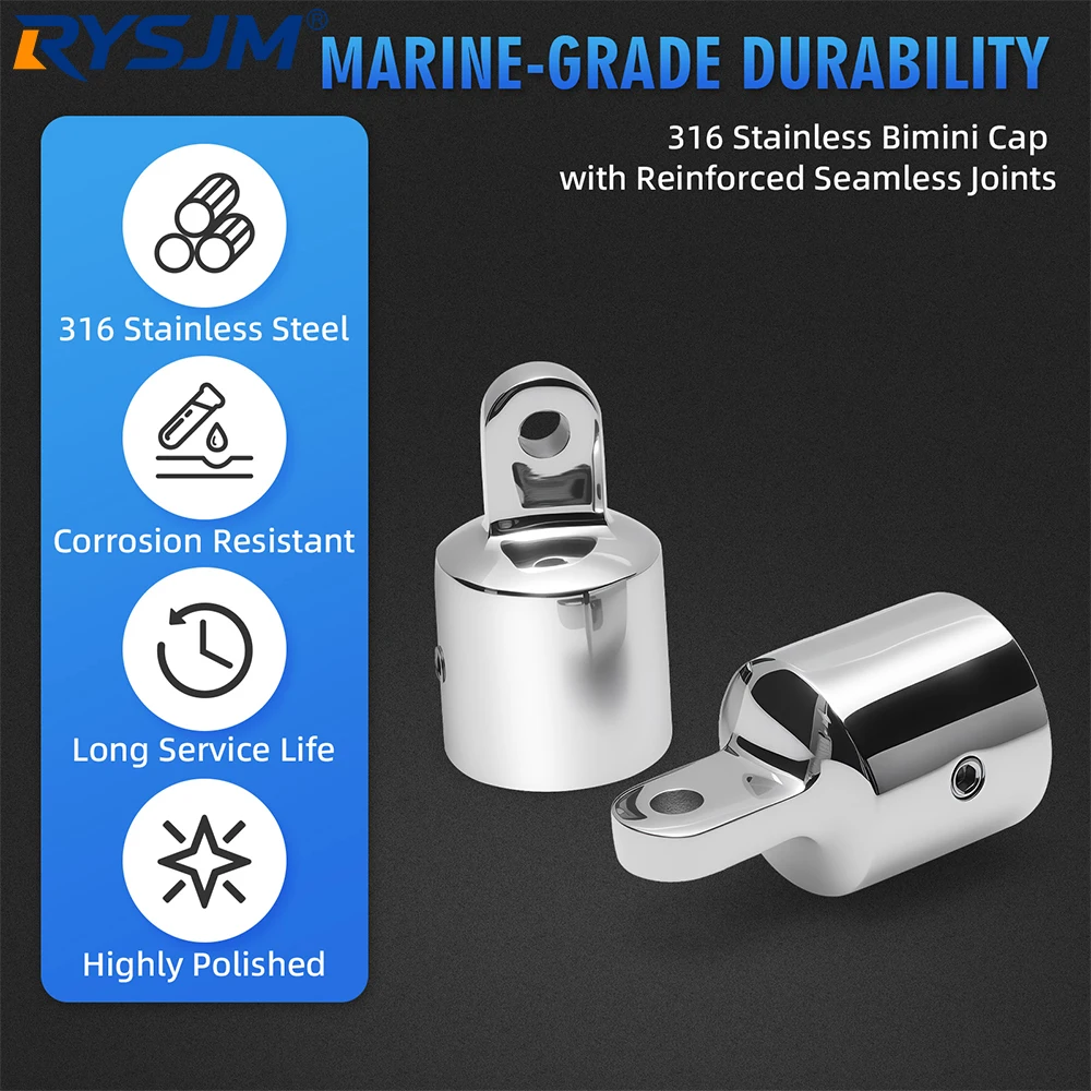 Marine Hardware 25mm 316 Stainless Steel Bimini Top Slide Cap Eye End 4pcs Boat Yacht Bimini Fittings Sunshade Accessories
