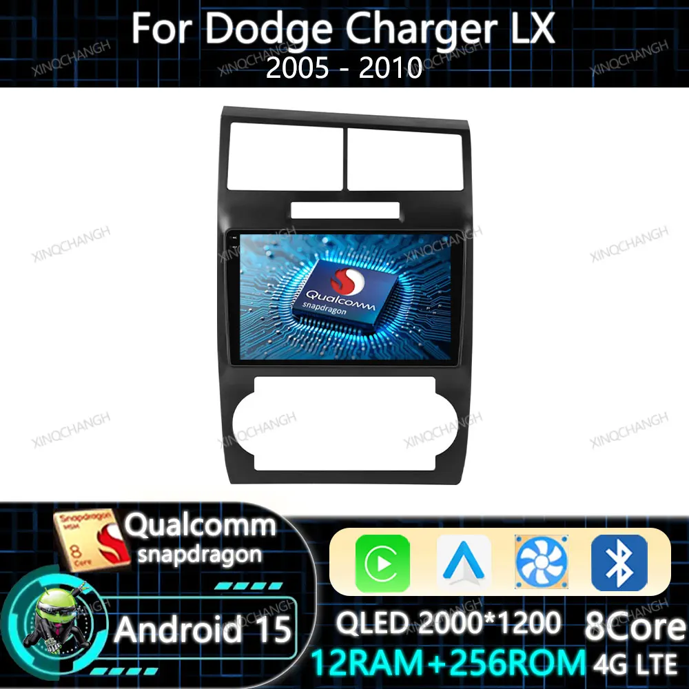 Radio para Auto Android 15 con Carplay para Dodge Charger LX 2005-2010 y Dodge Magnum 2 2003-2007, Navegación BT, QLED, Qualcomm