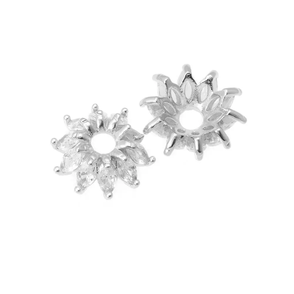 18K Goldfarbene Messing- und Zirkon-Blumenperlenkappen für Schmuck, Ohrringe, Perlenherstellung, DIY-Zubehör – Detail 1