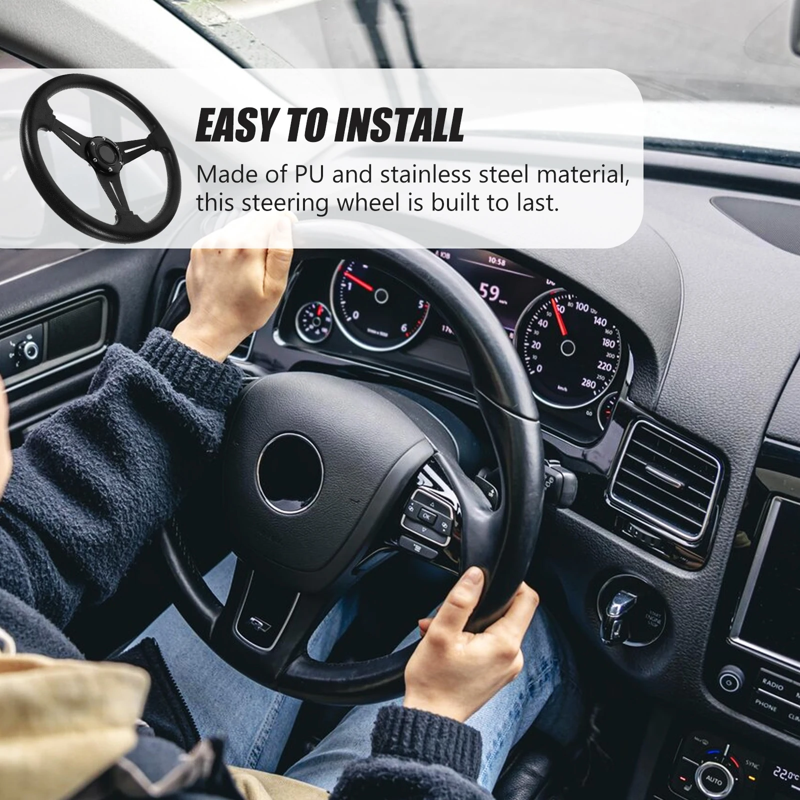 

14 Inch Release Steering Wheel 340MM 14 Inch Steering Wheel Universal PU Car Automotive Part Accessory Racing Stainless Steel