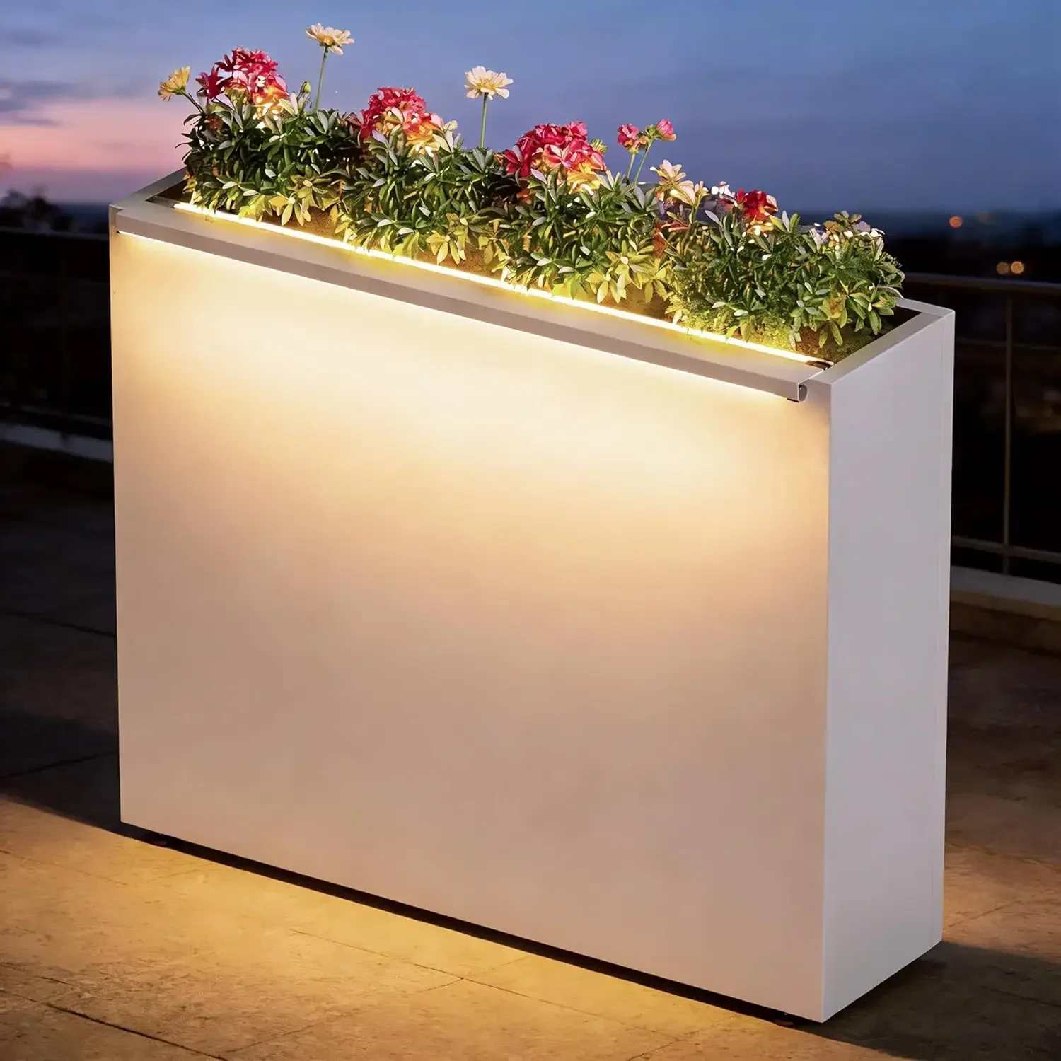 GSK White Metal Planter Box with LED Light Rectangular Illuminate Flower Trough 30