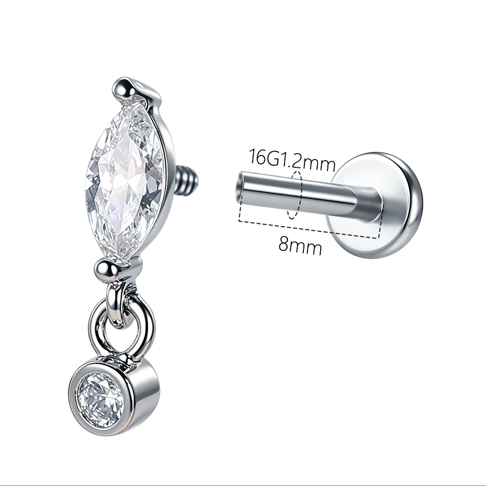 1PC  Butterfly Zirconia Stud Earrings for Women Internally Threaded Cluster Tragus Helix Labret Piercing Lip Ring Body Jewelry