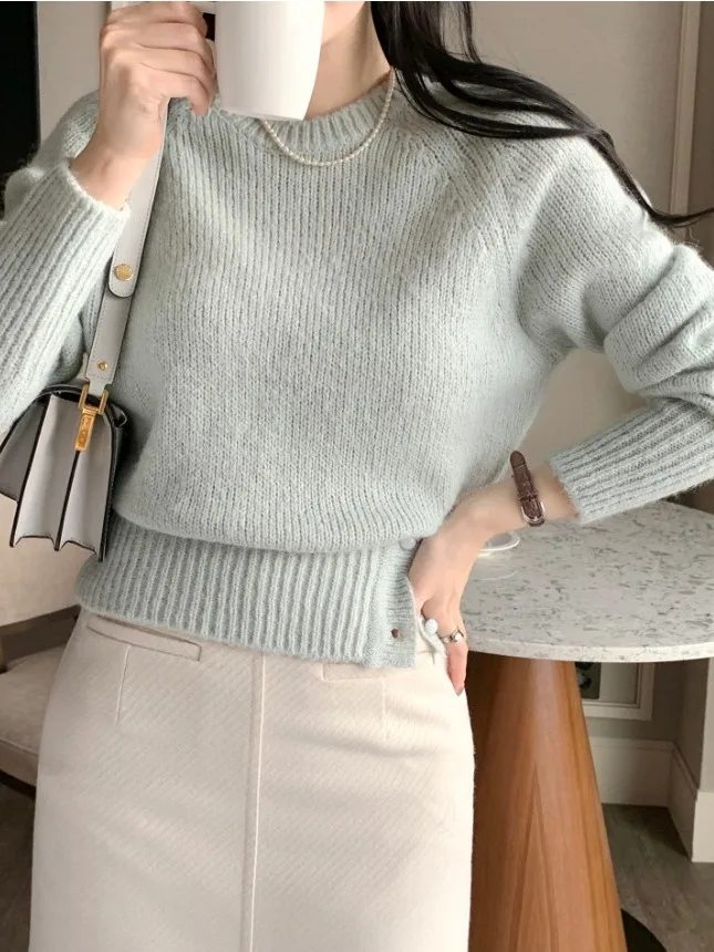 

Design Sensation Long Sve round Ne Knitted Sweater Women's ort Sle Waist Cinched Autumn Winter New Arrival