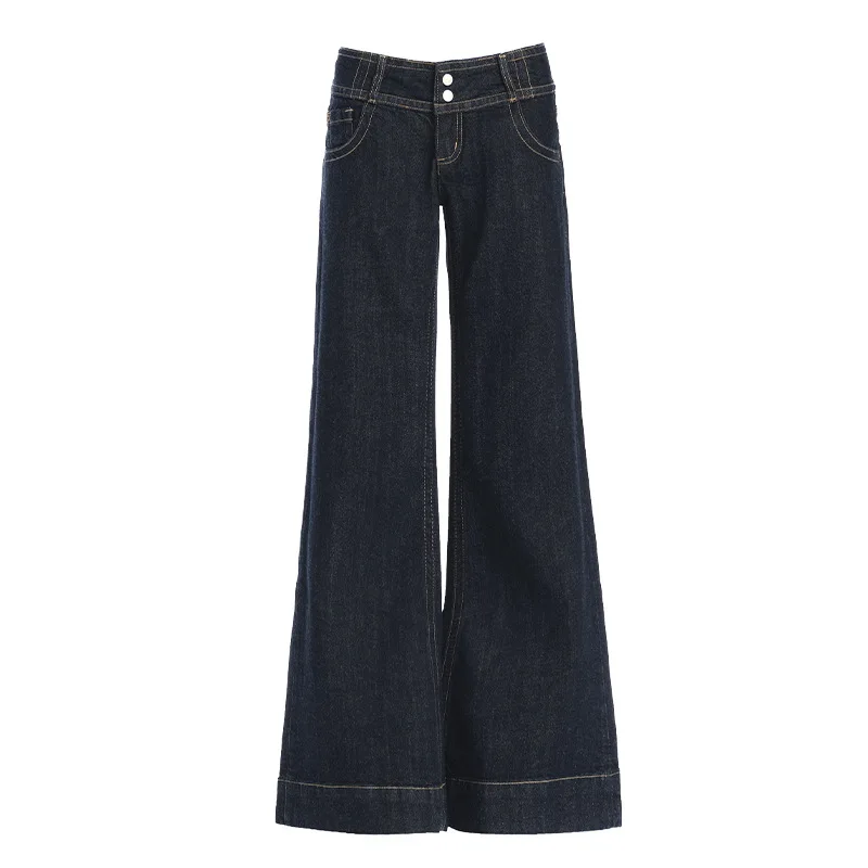 アメリカンレトロローウエストワイドレッグジーンズルーズ秋レディースストレートデニムパンツファッションストリートウェア
