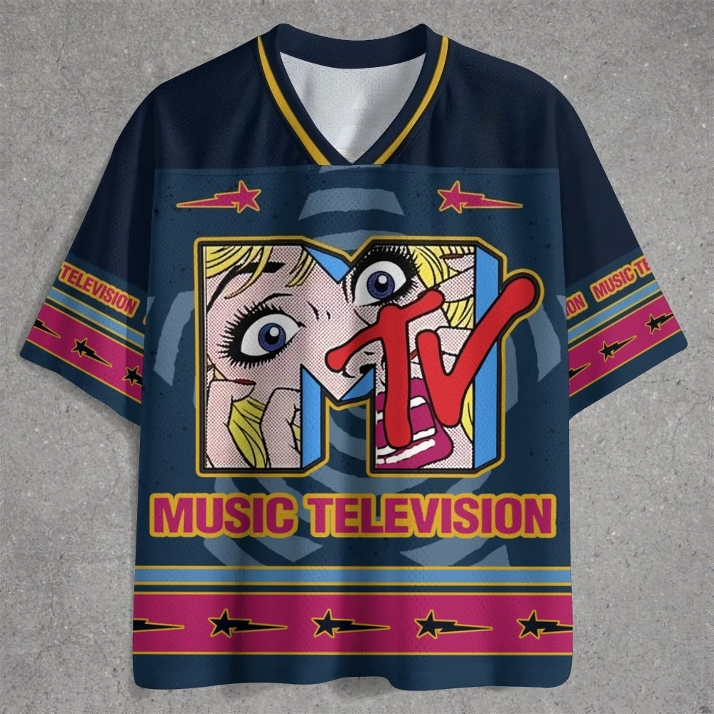 Men Retro 80s Music Jersey T‑Shirt, Vintage Pop Art Comic 3D All‑Over Print V‑Neck Short Sleeve Top,Streetwear Party Novelty Tee