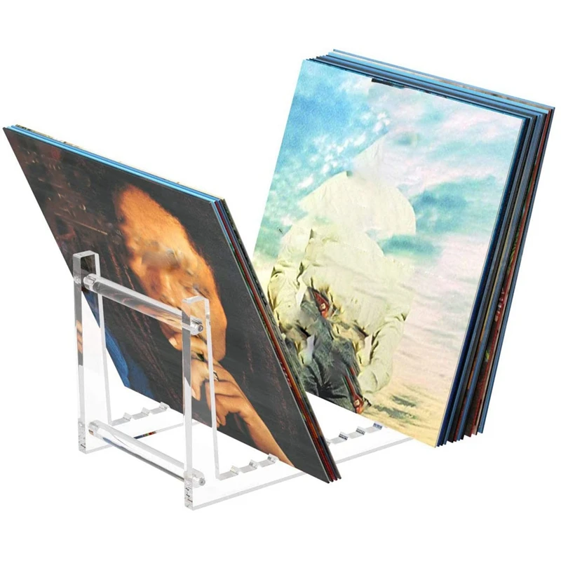 حامل سجل فينيل شفاف ، تخزين ألبوم مكتبي ، رف عرض ، صور مكتبية وكتب ، 2X