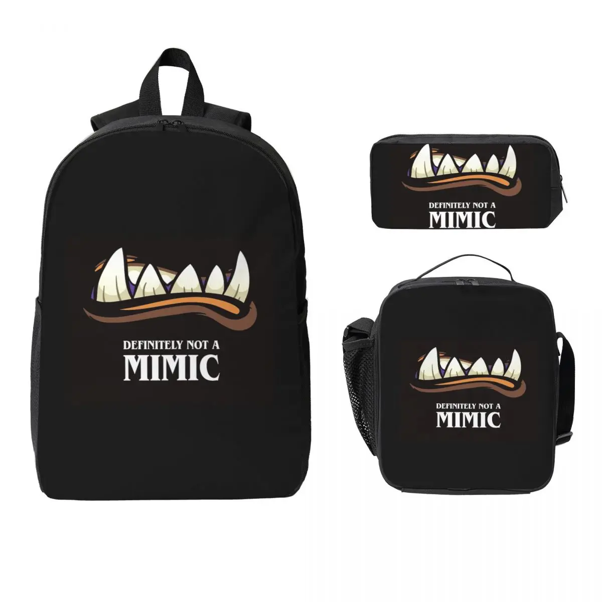 

Definitely Not A Mimic Dnd Game Backpack Boys Girls BookBag School Bag Laptop Shoulder Bags 3ps Insulated Lunch Bag Pencil Case