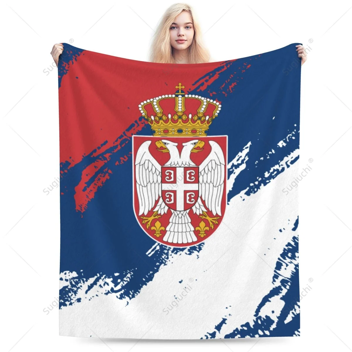 

Blanket Serbia Flag Color Flannel Multifunction Camping Sofa Cover Keep Warm