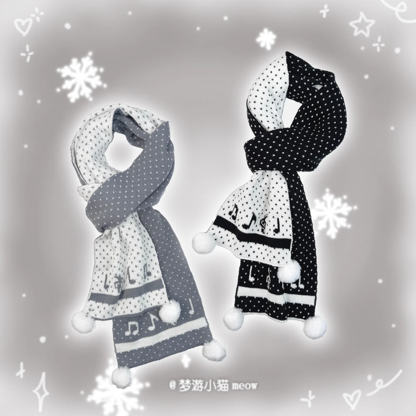 

College Style Polka Dot Music Note Knitted Japanese Scarf Versatile Thickened Subculture Y2k Warm Neck Wool Scarf for Women
