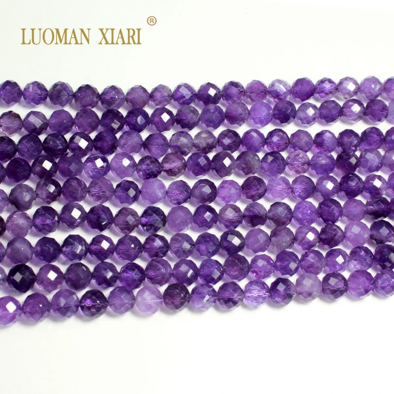 Fine 100% Natural Stone Faceted Amethyst Purple Round Gemstone Spacer Beads For Jewelry Making  DIY Bracelet Necklace 6/8/10MM