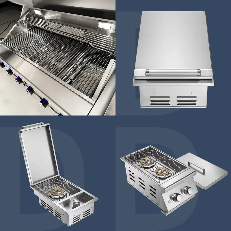 Single Burner 304 Stainless Steel BBQ Station Modern Luxurious Outdoor Kitchen Side Stove Premium Villa Patio Grill