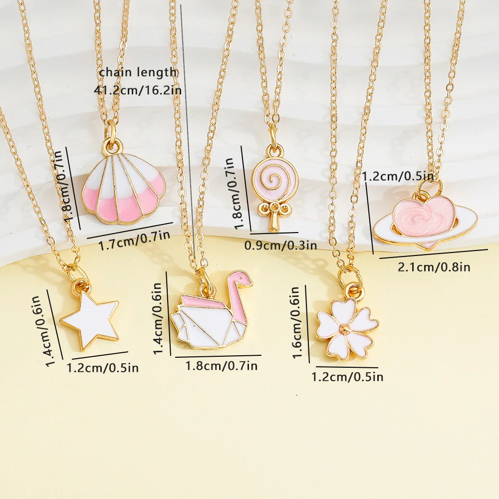 Dibujos animados de verano, colgante fresco de color caramelo para niños, collar de goteo de aceite de aleación de corazón animal