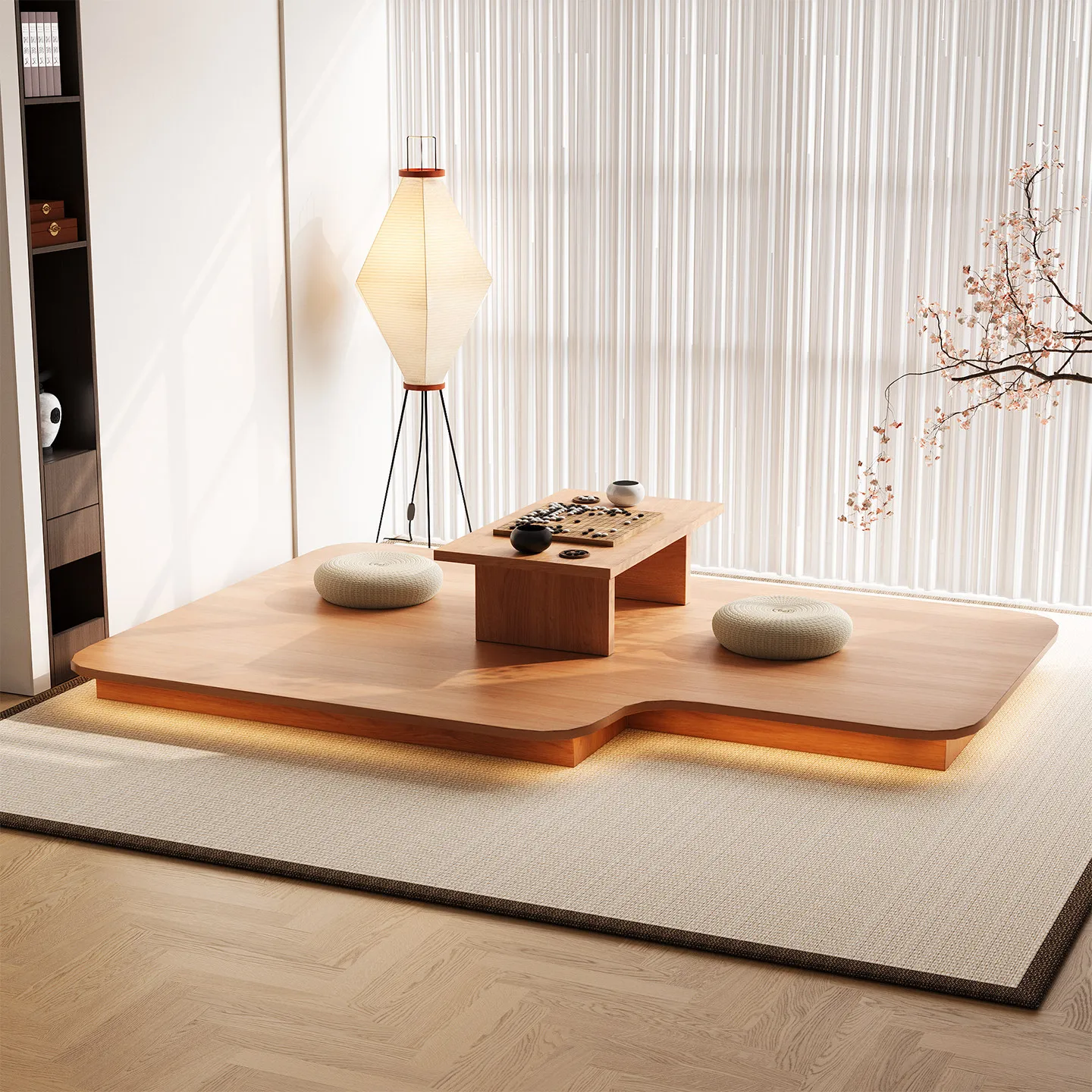 Solid wood special-shaped floor tatami bed, extra large floor shop, living room balcony, indoor bay window