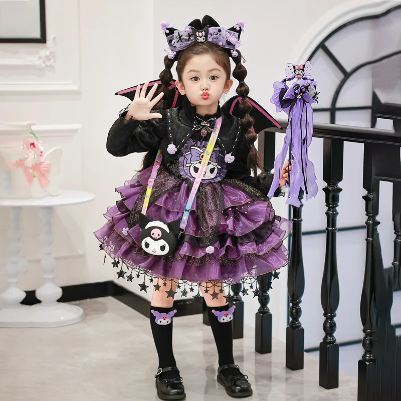 Kuromi Kleid Mädchen Sommer Wunderschöne Puffy Prinzessin Kleid Kinder Geburtstag Party Kleidung Geschenk Halloween Cosplay Teufel Kostüm Requisiten