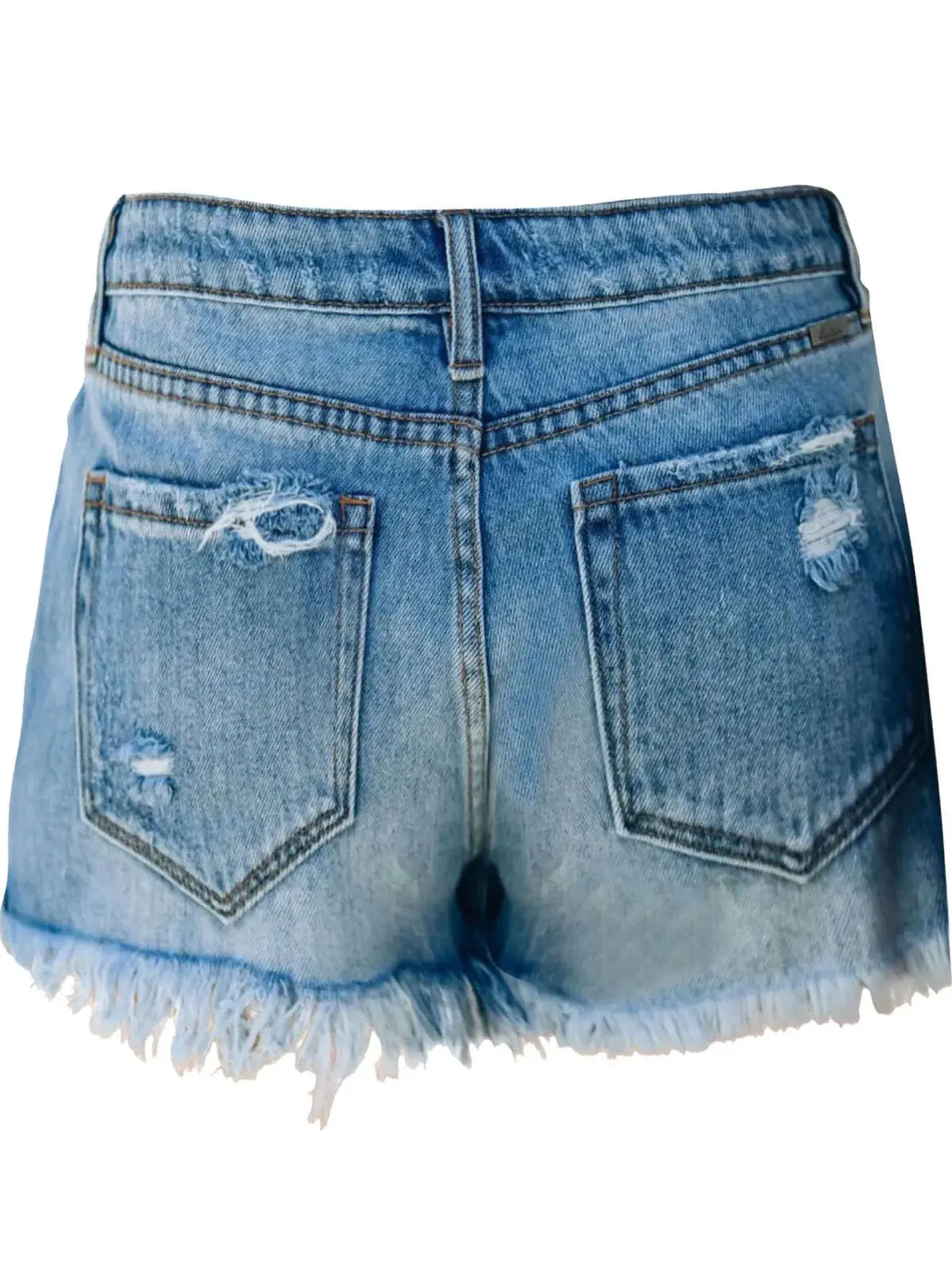 로우 웨이스트 태슬 데님 반바지 스트리트 스타일 찢어진 반바지 캐주얼 팬츠 로우 웨이스트 스트레이트 레그 폴리에스터 섬유 여름 반바지