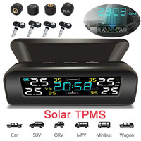 Solar Power TPMS Car Tire Pressure Monitoring System Alarm Tyre Air Pressure meter Gauge Temperature Warning With 4 Sensors