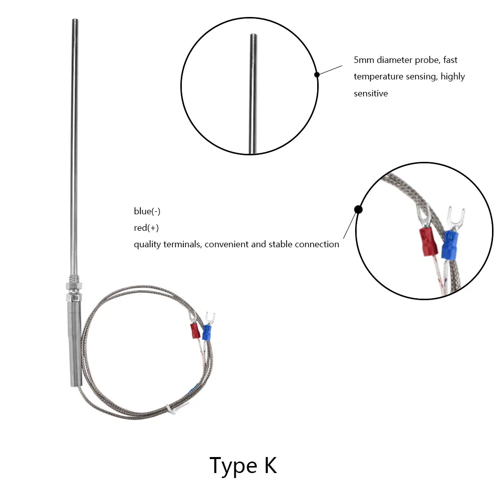 M8 Thread Type K Thermocouple Highly Sensitive Fast Response Time Ranging From 0℃ To 400℃ 200mm Probe Temperature Sensor Wire