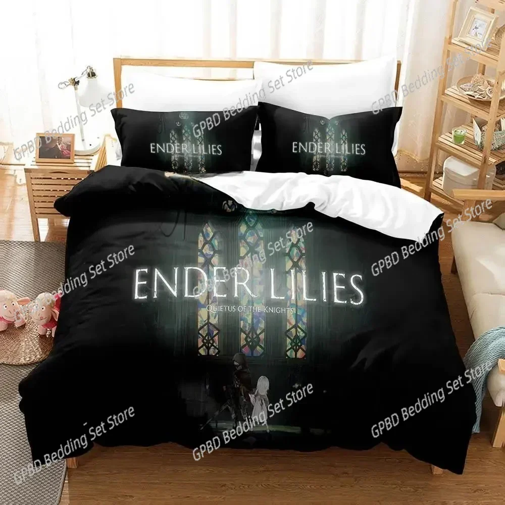 3D Print Game ENDER LILIES Quietus of the Knights 3D Bedding Set Duvet Cover Pillowcases Single Twin Full Queen King Size Home D