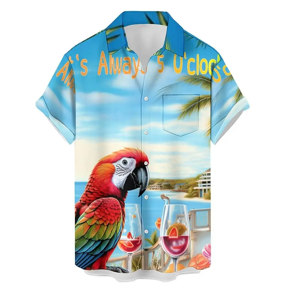 New Men's Shirt 3d Fashion Casual Parrot Bird Print Hawaiian Lapel Button Shirt Short Sleeve Top Homme Harajuku Ropa Hombre