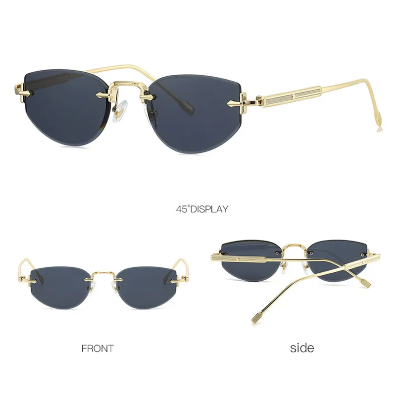 Vintage y2k Rimless Sunglasses Women For Men Luxury Brand Designer Popular Punk Shades Metal Cat Eye Sexy Ladies Glasses UV400