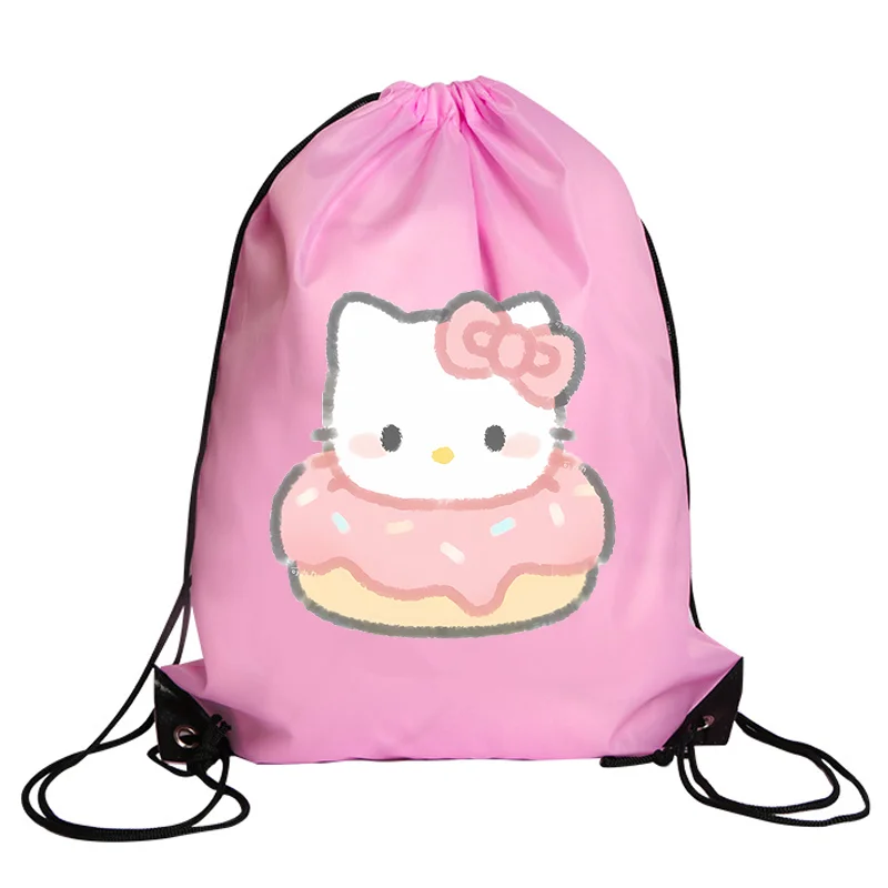 Hello Kitty Drawstring Bag Sports Waterproof Backpack Bundle Pocket Cartoon Anime Terylene Basketball Bags Birthday Cute Gift