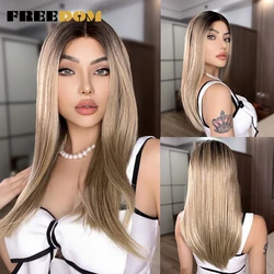FREEDOM Synthetic Lace Front Wigs For Women 13X4 Straight Lace Frontal Wig 22 inch Ombre Brown Blonde Cosplay Wigs