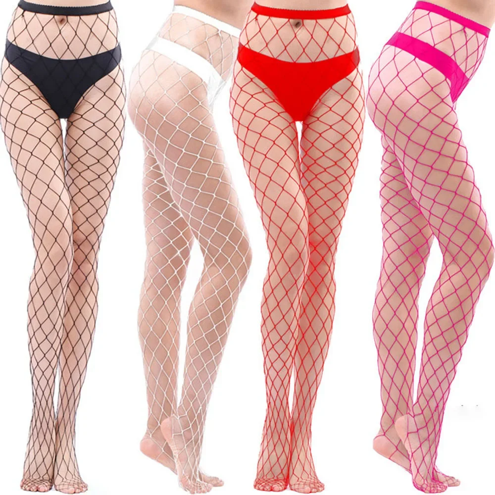 Fashion White Big Grid Women High Waist Stocking Fishnet Club Tights Panty Knitting Net Pantyhose Trouser Mesh Lingerie