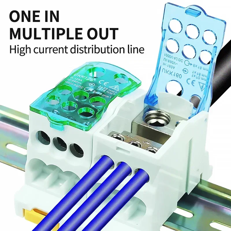 Bloque de caja de distribución de riel, Conector de cable de salida múltiple, UKK eléctrico, 80A/125A/160A/250A, bloque de terminales de unión de potencia