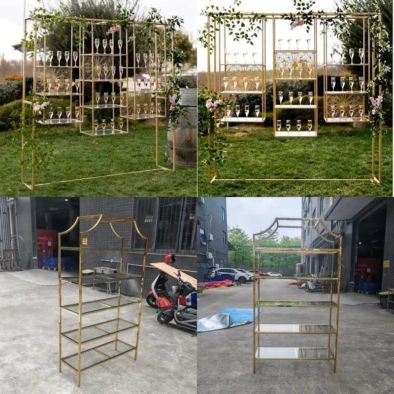 Stainless Steel Metal Display Shelf for Party Background Decorations Champagne Wall Mount Rack