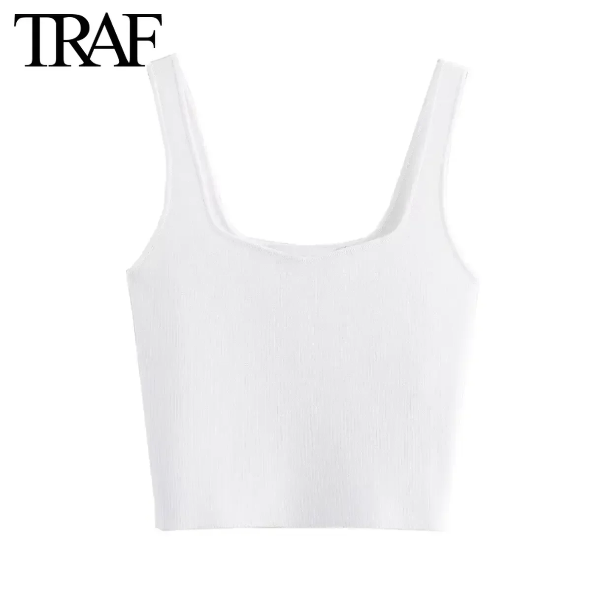 TRAF Women Fashion Summer New Solid Color Backless Sling Crop Simple Knitted Short Top Chic Female Sexy Streetwear Vest Mujer