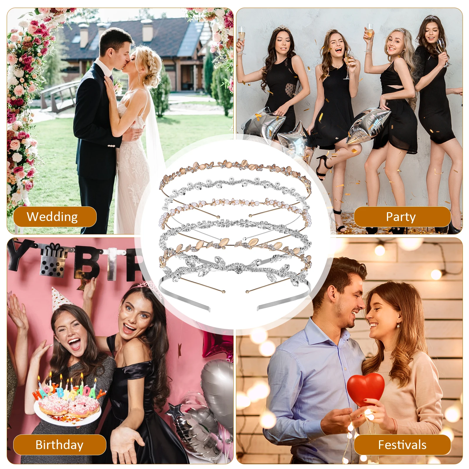 

6pcs Rhinestone Headband Diamond Wedding Bridal Hair Band Silver Gold Alloy Occasion Proms Banquet