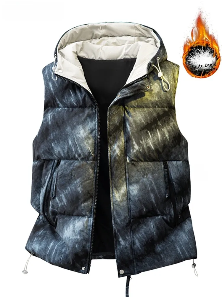

Men's plus Size down Vest Winter Faion Brand Tie Dye adient Thi Warm Bal Jaet Outerwear Polyester Fiber