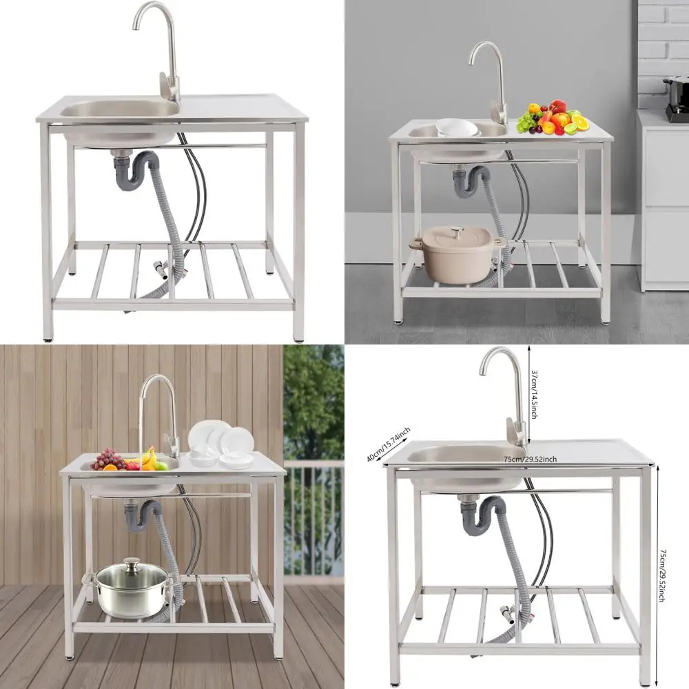 

Универсальная мойка из нержавеющей стали с двойными температурными кранами для воды — отдельно стоящая одинарная чаша для использования на кухне и на открытом воздухе