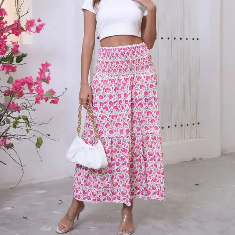 

Юбки женские, модные летние юбки с принтом в европейском и американском стиле, универсальные, элегантные, длинные юбки, женская юбка с плиссировкой и эластичной талией Q228