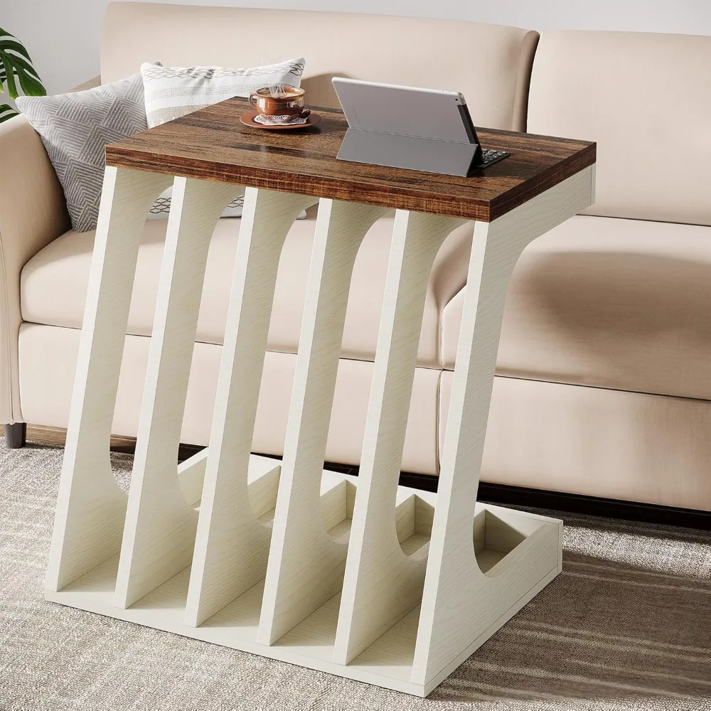 

Modern Side Table with 5 Storage Compartments, 23.62 Inches Wide X 13.77 Inches Deep, Large Side Table