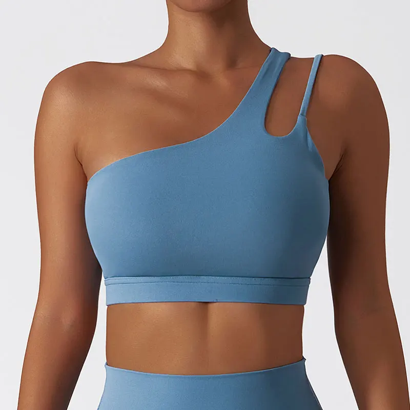 Woman Diagonal Shoulder Yoga Top Sports Yoga Crop Top Sleeveless Top For Fitness Workout Tops Gym Clothing Running Sportswear