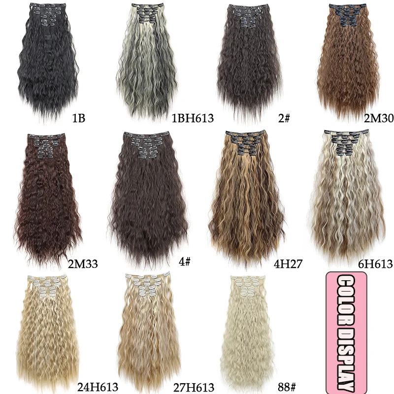 Clip-in-Haarverlängerungen, langes Wasserwellen-Kunsthaar zum Hinzufügen von Länge und Volumen, Corn Curly Clip-in-Verlängerung für Frauen – Detail 5