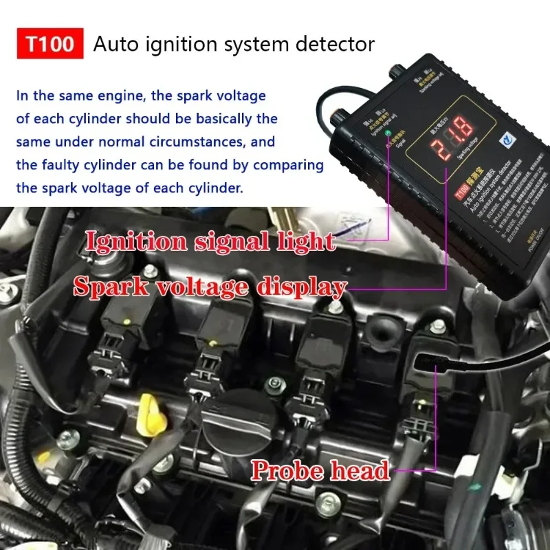 

LINGXUN T100 Auto Ignition System Detector for 12V 24V Ignition System To Test Ignition Signal and Spark Voltage Car Tools