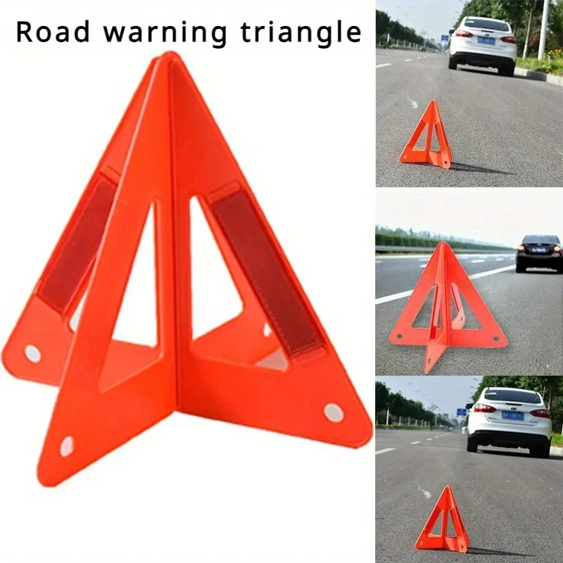 1SET Foldable Car Warning Triangle Red Reflective Emergency Safety Tripod Portable Breakdown Hazard Stop Sign for Vehicle Use