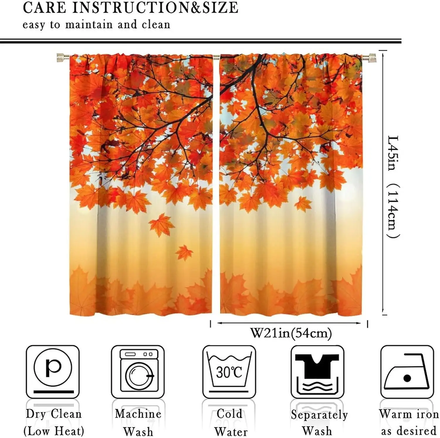 Elegant Autumn Fall Leaves Curtain Window Treatment Orange Red Foliage Decorative Curtain Panel Home Decor